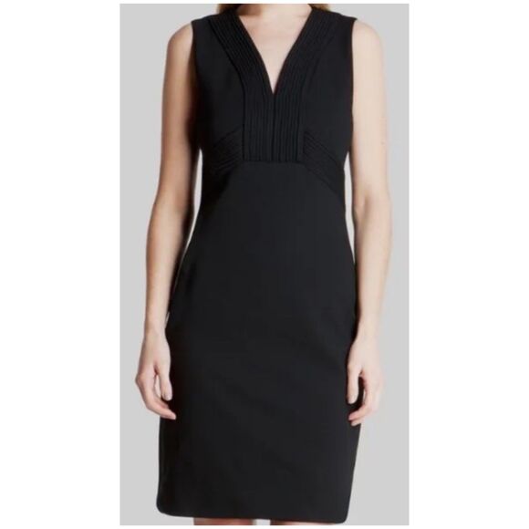 TED BAKER Saloted V-Neck Zipper Back Sleeveless Black Mini Dress - Picture 1 of 7